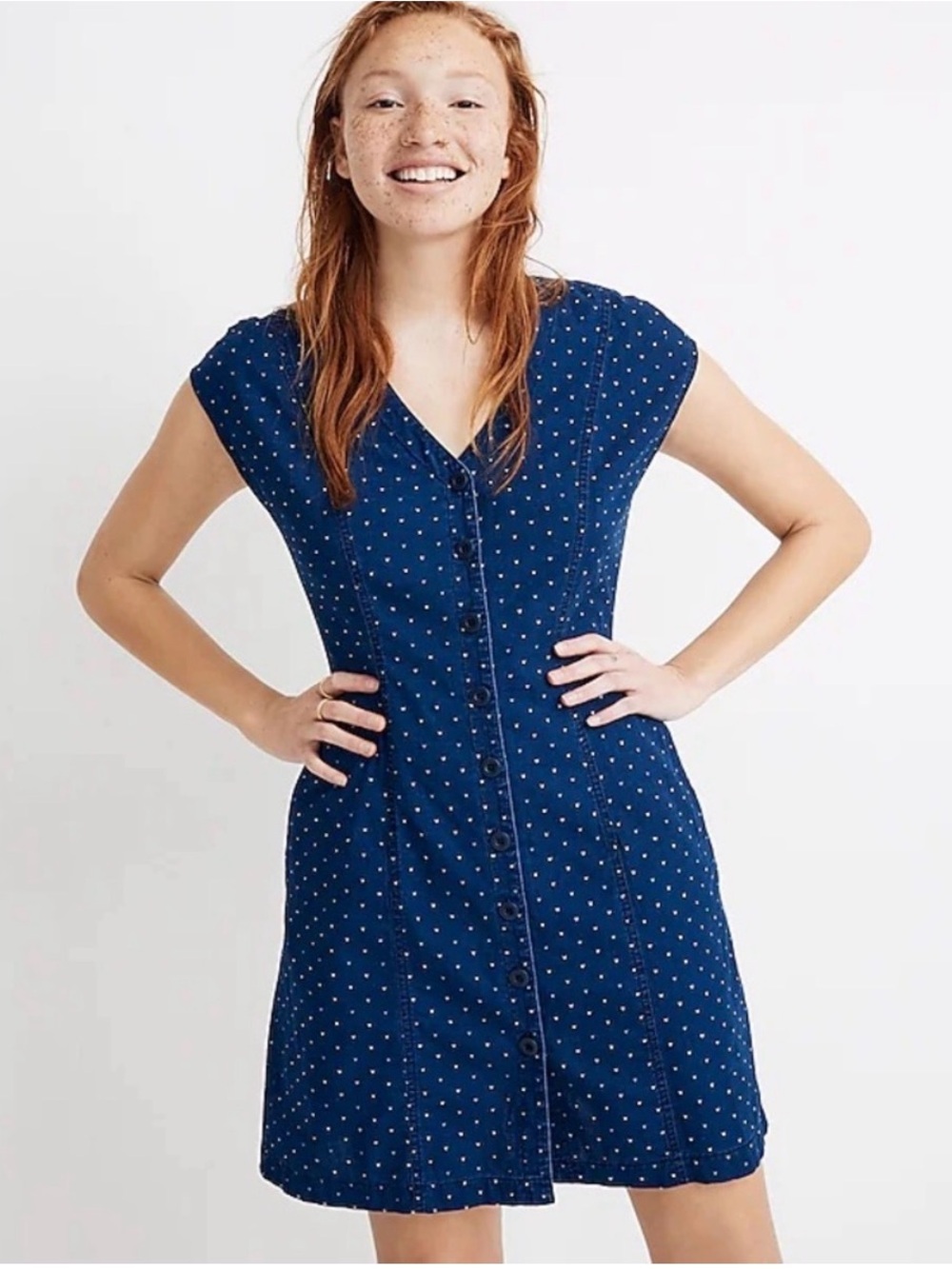 Madewell Blue Jean Mini Dress with Embroidered Hearts Size 8